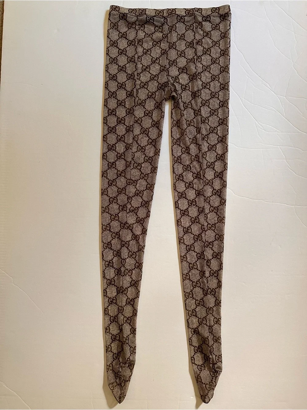 Gucci Brown GG Pattern Logo Print Tights hoisery NEW size small